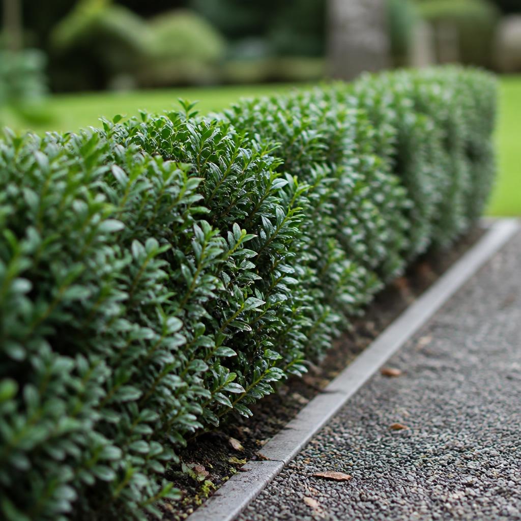 Fjällbuxbom / Ilex crenata (Ilex crenata 'Dark Green') i etablerad trädgård