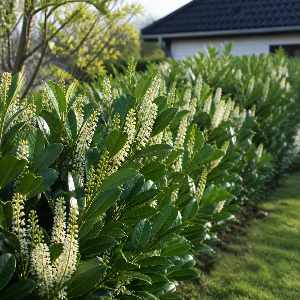 Lagerhägg (Prunus laurocerasus) i etablerad trädgård