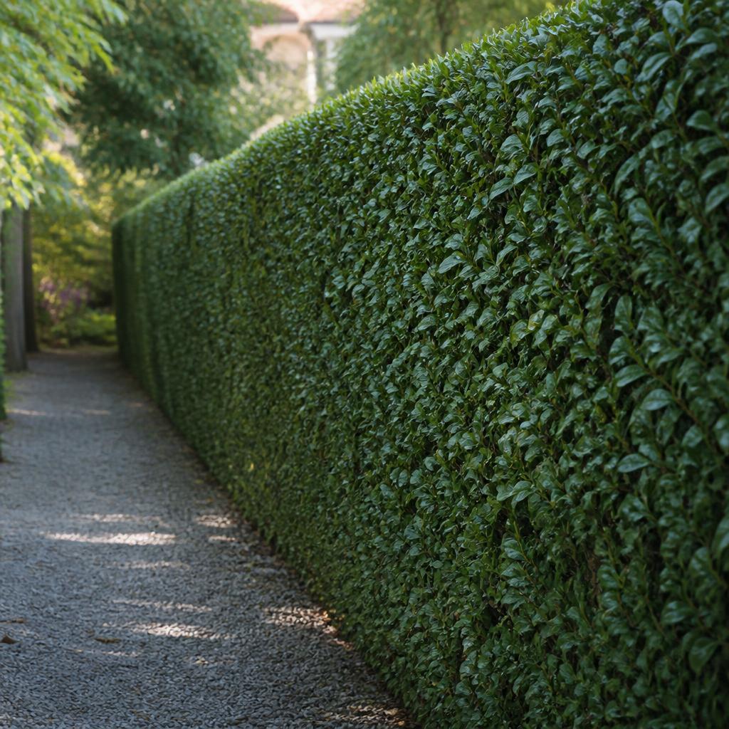 Liguster 'Atrovirens' (vintergrön) (Ligustrum vulgare 'Atrovirens') i etablerad trädgård