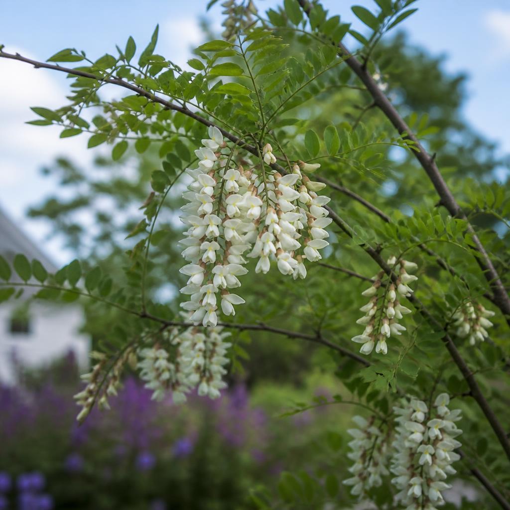 Robinia (falsk akacia) (Robinia pseudoacacia) etablerat i trädgård