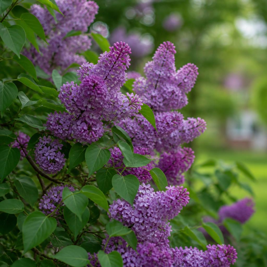 Syren (häck) (Syringa vulgaris) i etablerad trädgård