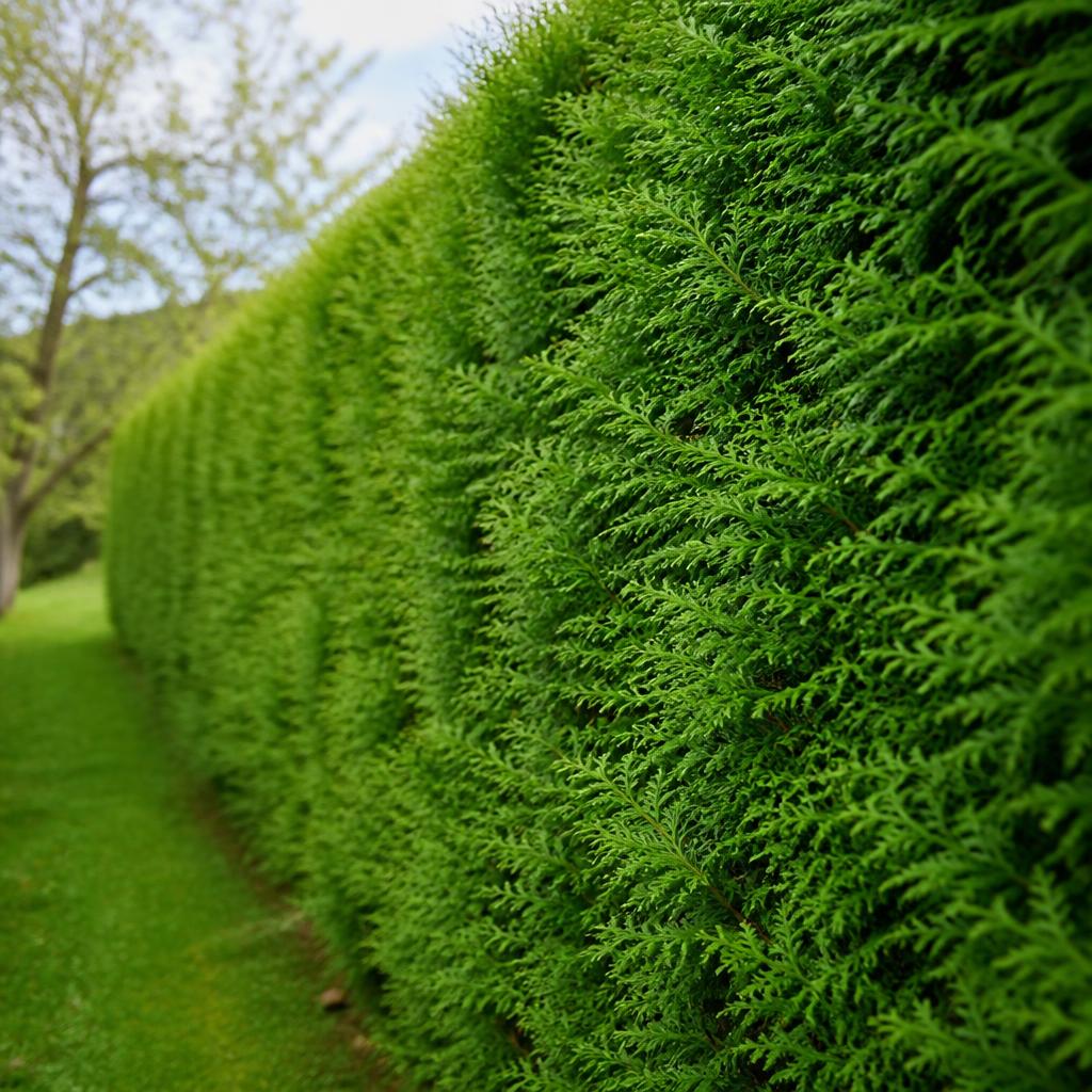 Thuja Brabant (Thuja occidentalis 'Brabant') i etablerad trädgård